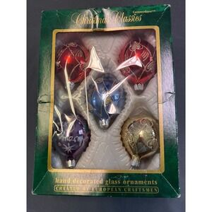 Commodore Christmas Classics Hand Decorated Glass Ornaments European Set of 5